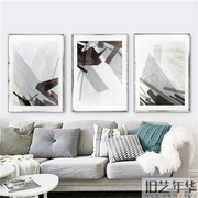 现代简约风格客厅挂画沙发背景墙三联画抽象画黑白装饰画拉线水墨