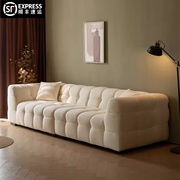法式奶油风棉花糖沙发泰迪绒，布艺拉扣小户型客厅，简约现代直排沙发