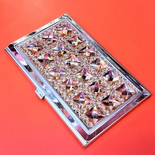 韩国客人订做水晶镶钻水钻，时尚创意不锈钢女士商务名片盒夹