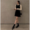 韩国女装m2024春季款，时尚气质纯色修身圆领，腰带无袖连衣短裙