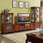 美式实木电视柜酒柜组合简约客厅视听柜地柜储物柜，欧式玻璃展示柜