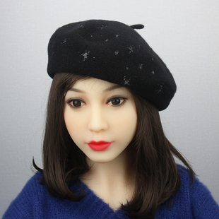 HAKUZU日本款百搭羊毛工艺金银丝提花贝雷帽 女士秋冬时尚女帽子