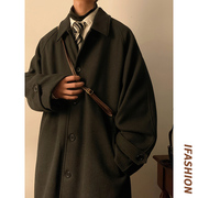 纯黑色苏式大衣男冬款加厚谢尔比毛呢外套高级感中长款肯辛顿风衣