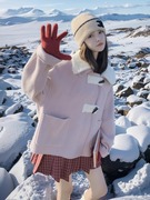 粉色短款双面羊绒，大衣女秋冬2023时尚小个子气质毛呢外套