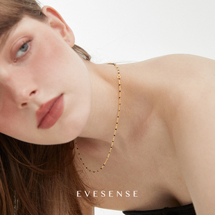 EVESENSE高级感珐琅隔珠项链欧美简约锁骨链黑色气质ins叠戴颈链