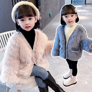 女童冬装仿皮草外套2023冬季儿童装小女孩洋气韩版加厚夹棉毛毛衣