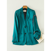 G 外贸博士 牛货重磅里外全真丝 jue美蓝绿色显瘦西装外套 2C0128