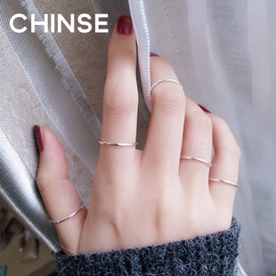 s925纯银关节戒指女极简约超细尾戒冷淡ins风，个性食指指环潮素圈