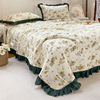 法式复古风全棉绗缝床盖四件套单床盖枕套花边床上用品三件套跨境