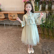 女童春秋装儿童洋气生日礼服汉服假两件套中国风公主裙套装夏