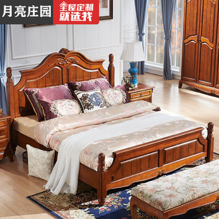 美式乡村实木床1.8米双人床婚床田园，简约储物主，卧1.5m白蜡木家具
