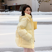 短款奶黄色羽绒服女小个子韩系冬天加绒加厚连帽外套面包服棉袄