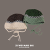 日系手工编织镂空套头帽，秋季透气针织钩针，包头帽子优雅女毛线帽潮