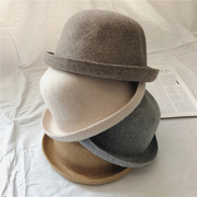 日系卷边羊毛呢盆帽秋冬复古小礼帽可折叠渔夫帽，丸子帽文艺休闲帽