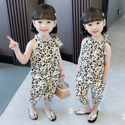女童豹纹套装超洋气夏季小童女宝夏装1-2岁3女宝宝夏天背带两件套