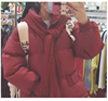2023新年红色围巾连帽韩版棉服，女短款棉衣百搭宽松加厚袄冬季外套