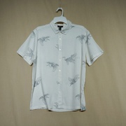 外贸原单夏季纯棉印花仙鹤减龄中国风古风短袖男款休闲衬衫