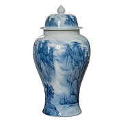 景德镇陶瓷将军罐青花瓷花瓶，大师手绘储物罐带盖客厅玄关中式摆件