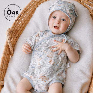 Oak Family婴儿衣服夏季宝宝包屁衣短袖纯棉新生儿爬服