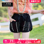 奇米迪2023夏季女童珍珠短裤，系带中大童，时尚夏装女孩短裤热裤