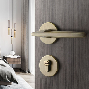 青古铜色门锁室内卧室房门锁静音磁吸分体门把手新中式复古木门锁