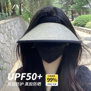 upf50+黑胶防晒帽女夏季防紫外线，空顶遮阳草帽大沿冰丝遮脸太阳帽