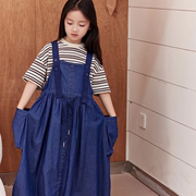 中大童女童套装，2024洋气韩版条纹上衣，背带连衣裙两件套023款