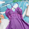 Z17 纯色深紫吊带深V单层缎面蕾丝薄款居家沙滩内搭裙衣少女