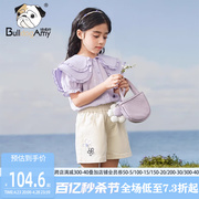 女童雪纺衬衫2024夏季洋气双层娃娃领儿童紫色衬衣中大童上衣