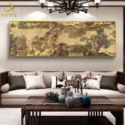 新中式清明上河图客厅沙发背景墙，装饰壁画中国风名画，书房茶室挂画