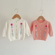 秋季韩版婴儿毛线衣女，宝宝针织手工绣花外套，上衣百搭开衫外套