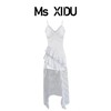 Ms XIDU 纯欲辣妹不规则下摆开叉连衣裙浪漫氛围感修身蕾丝吊带裙