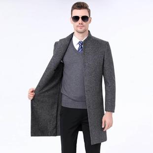毛2156大衣冬季休闲中长呢款立羊毛领男爸爸双面尼冬装士外套