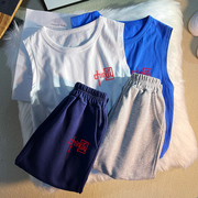童装男童背心套装夏季纯棉儿童无袖，t恤短裤童装中大童运动两件套