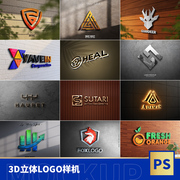 企业品牌3d立体金属标志logo墙壁，展示效果样机贴图vi提案素材psd