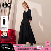 mc2法式复古赫本风拼接长袖，连衣裙女装收腰显瘦温柔时尚气质