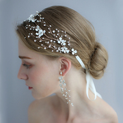 古铜色气质白色花朵水钻浪漫新娘头饰发带耳环套装婚纱礼服配饰品