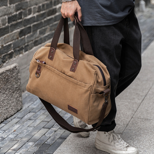 帆布手提包潮流斜挎包男士背包轻便简约旅行包大容量行李袋电脑包