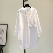 纯棉白衬衣(白衬衣，)女士设计感慵懒风白色衬衫，文艺休闲中长款开衫外套