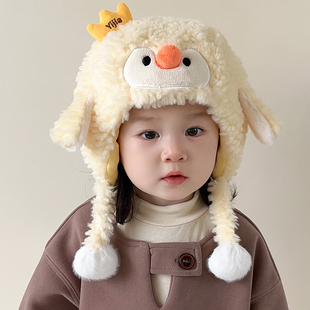 宝宝帽子冬季加厚毛绒帽(毛绒帽)可爱男女童护耳套头帽，冬天保暖包头帽(包头帽)婴儿