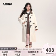 AooRaa原创设计 橡树栗子 长款牛角扣外套中长款呢子拼色大衣冬