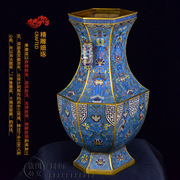 北京景泰蓝花瓶22寸六方贯耳瓶厚铜鎏金珐琅中式家装饰品客厅摆件