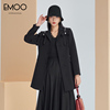 emoo杨门秋季黑色西装，外套女长袖，纯色设计镶钻单排扣宽松休闲