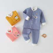 宝宝保暖内衣套装婴儿衣服纯棉，新生儿夹棉加厚分体两件套儿童秋冬
