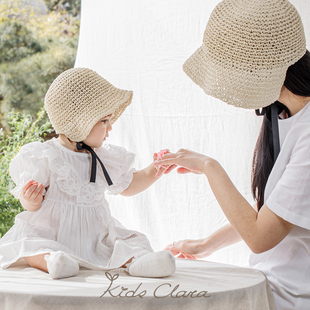 kidsclara女童遮阳帽2023年夏季宝宝草帽1-3岁公主，风婴儿太阳帽子