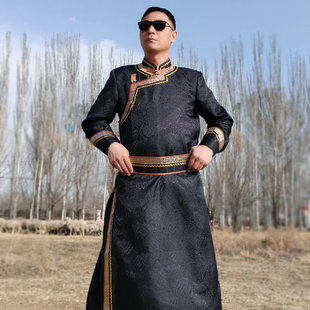 春季蒙古族服装男士，长款民族表演服饰，演出舞蹈服装蒙族日常蒙古袍