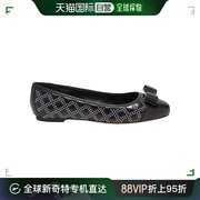 香港直邮SALVATORE FERRAGAMO 女士黑色牛皮铆钉蝴蝶结平底鞋 071
