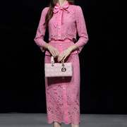 越南小众2024夏季粉色水溶蕾丝连衣裙，小礼服裙设计感伴娘一步裙