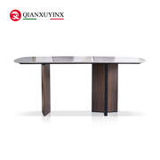意式极简实木天然大理石餐桌椅，组合小户型简约现代长方形吃饭桌子