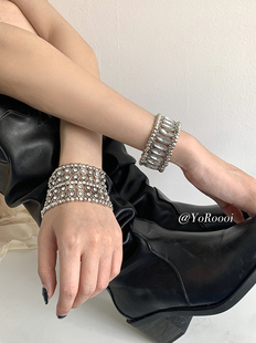 YoRoooi 博主同款小众弹性古银水钻手环手镯夸张个性首饰手链饰品